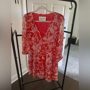 Rory Beca Silk Short Dress with 3/4 sleeve. Size S. Beautiful Orange & White